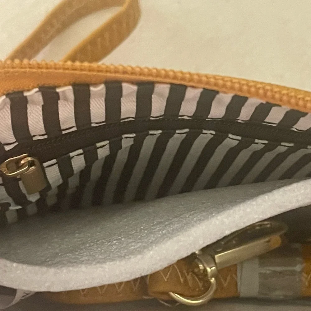 Mustard Yellow Wristlet Crossbody Hand Painted Yorkie Dog 3 Zip NWT